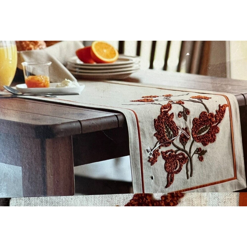 Threshold Linen Blend Burnt Orange Floral Long length Table Runner  14 x 90  NWT